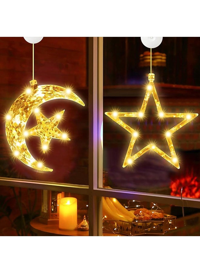 3Pcs Ramadan Decorations Lights with Sucker, Curtain Indoor Hanging Ramadan Star and Moon Lights