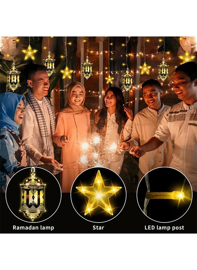 Ramadan Decorations Lights,Led Star Lantern Curtain Ramadan Lights for Bedroom Home Ou