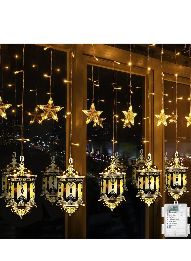 Ramadan Decorations Lights,Led Star Lantern Curtain Ramadan Lights for Bedroom Home Ou