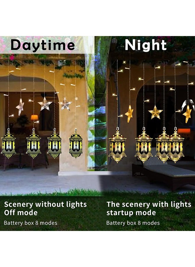 Ramadan Decorations Lights,Led Star Lantern Curtain Ramadan Lights for Bedroom Home Ou