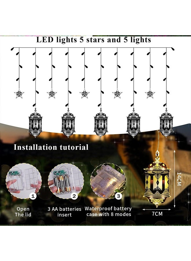 Ramadan Decorations Lights,Led Star Lantern Curtain Ramadan Lights for Bedroom Home Ou