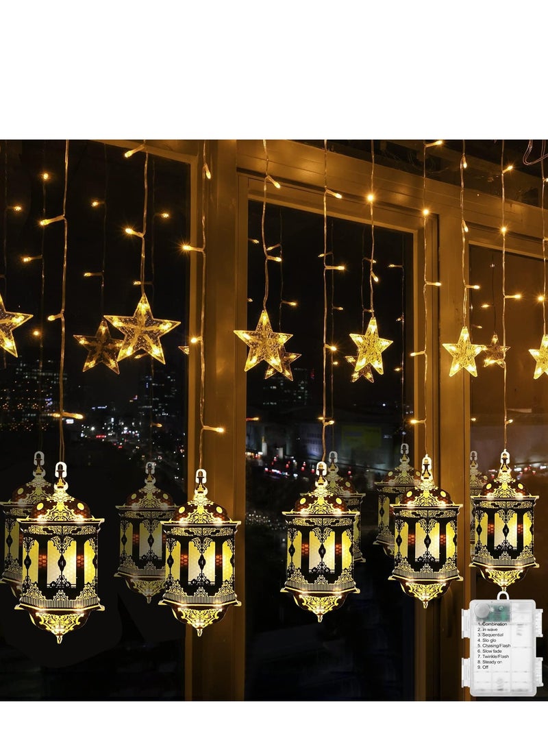 Ramadan Decorations Lights,Led Star Lantern Curtain Ramadan Lights for Bedroom Home Ou