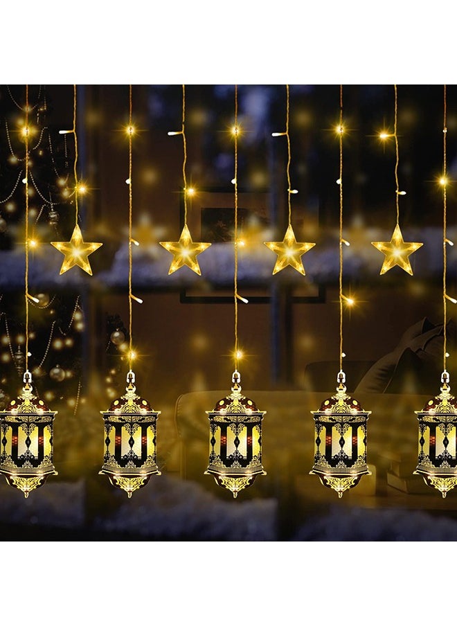 Ramadan Decorations Lights,Led Star Lantern Curtain Ramadan Lights for Bedroom Home Ou