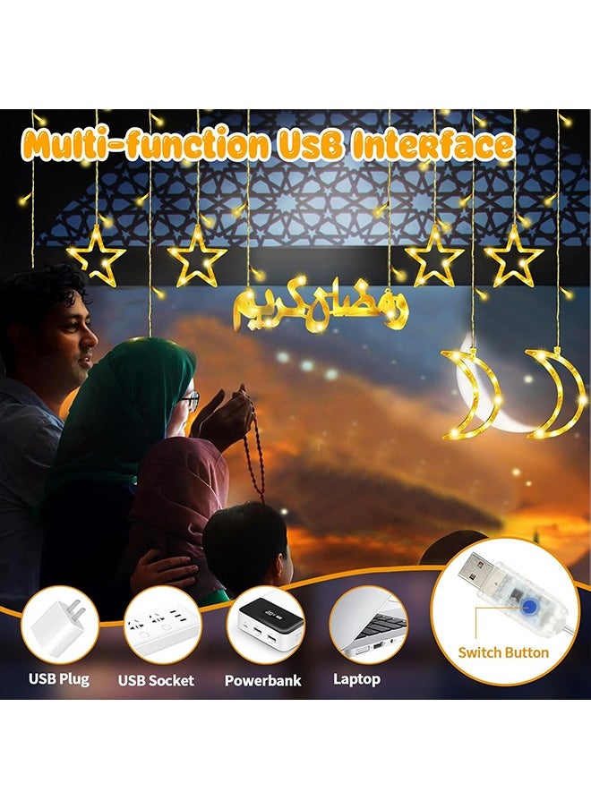 Ramadan Star Moon Lights, Outdoor Ramadan Decorations Lights, 8 Lighting Modes for Ramadan Party Eid Decoration Home