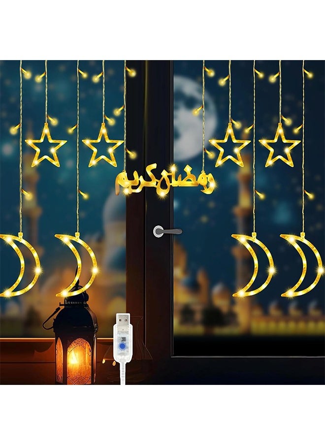 Ramadan Star Moon Lights, Outdoor Ramadan Decorations Lights, 8 Lighting Modes for Ramadan Party Eid Decoration Home