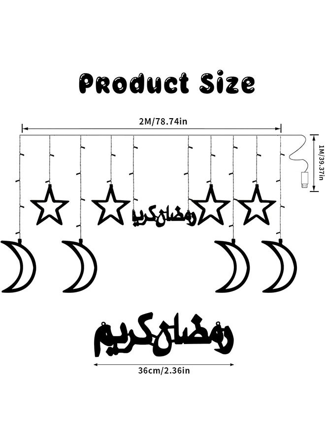 Ramadan Star Moon Lights, Outdoor Ramadan Decorations Lights, 8 Lighting Modes for Ramadan Party Eid Decoration Home