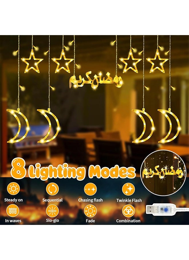 Ramadan Star Moon Lights, Outdoor Ramadan Decorations Lights, 8 Lighting Modes for Ramadan Party Eid Decoration Home