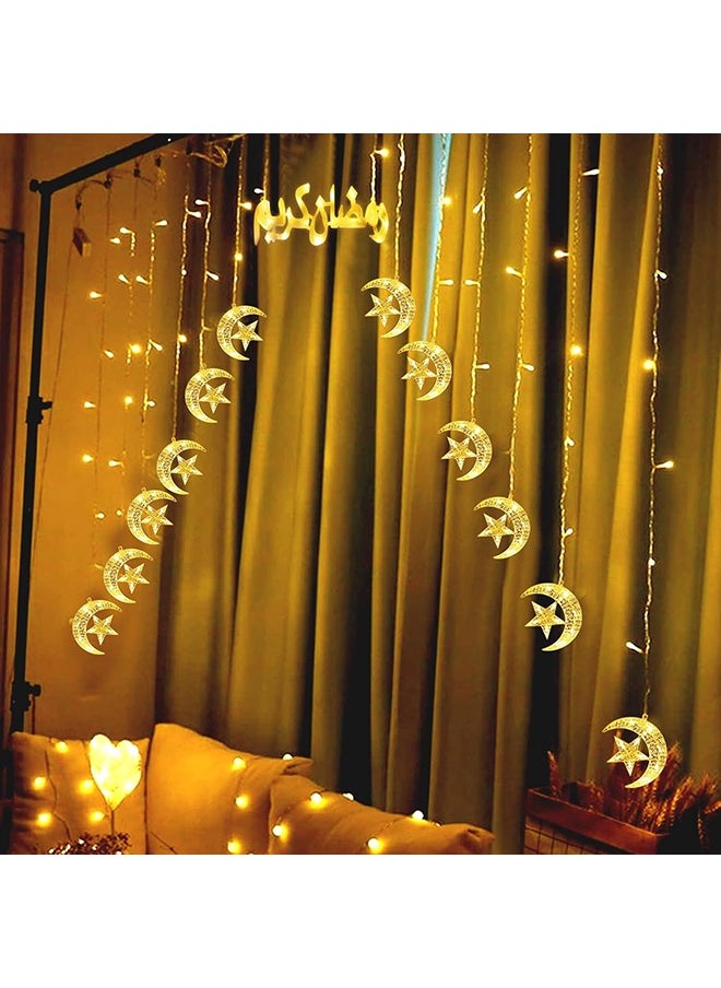 Ramadan 8 Modes Fairy Lights, Moon Star Ramadan Decorations Lights, Hanging Decorations for Home, Bedroom, Wall, Balcony and Windows