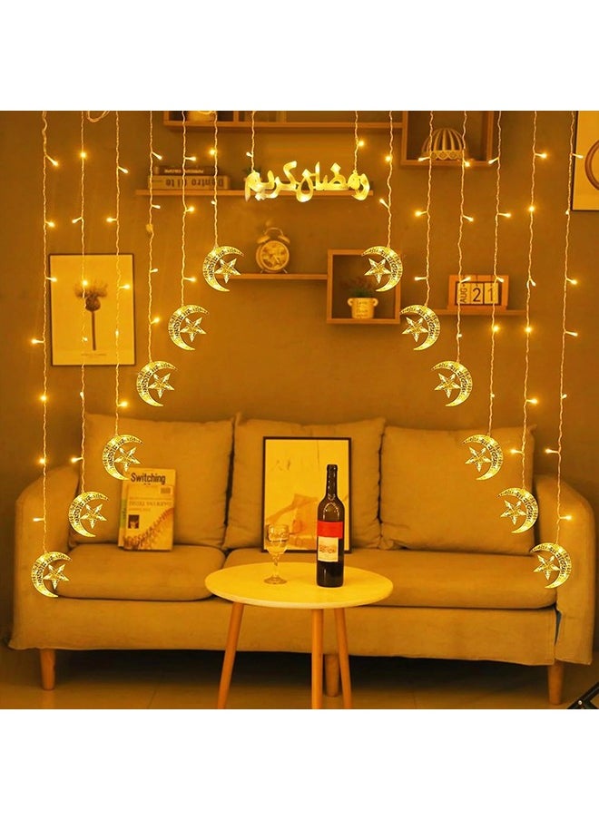 Ramadan 8 Modes Fairy Lights, Moon Star Ramadan Decorations Lights, Hanging Decorations for Home, Bedroom, Wall, Balcony and Windows