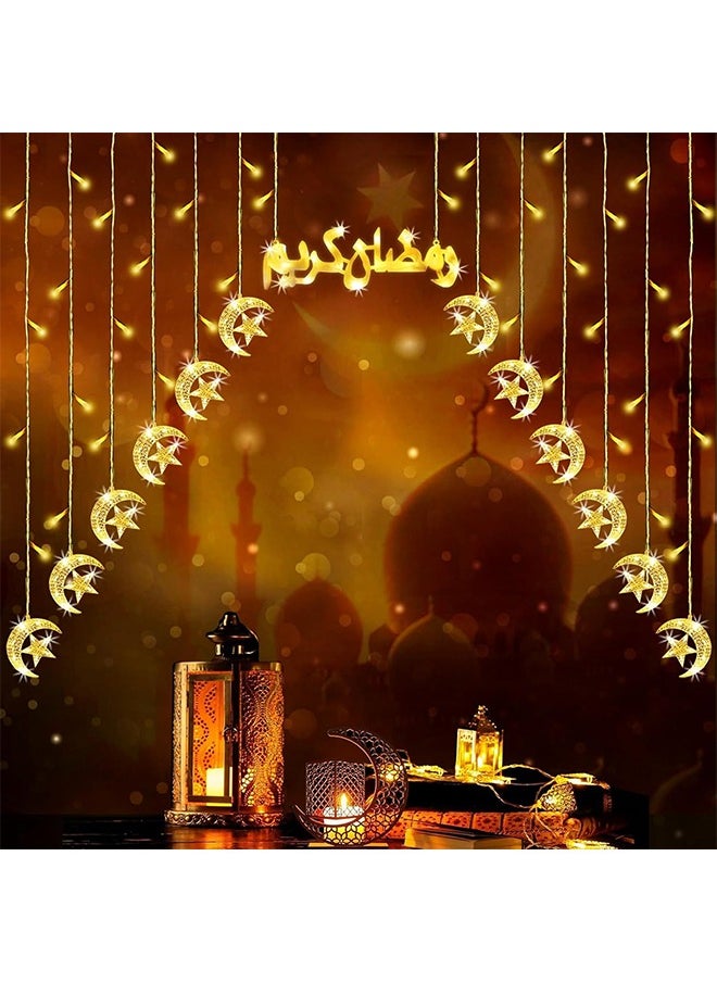 Ramadan 8 Modes Fairy Lights, Moon Star Ramadan Decorations Lights, Hanging Decorations for Home, Bedroom, Wall, Balcony and Windows