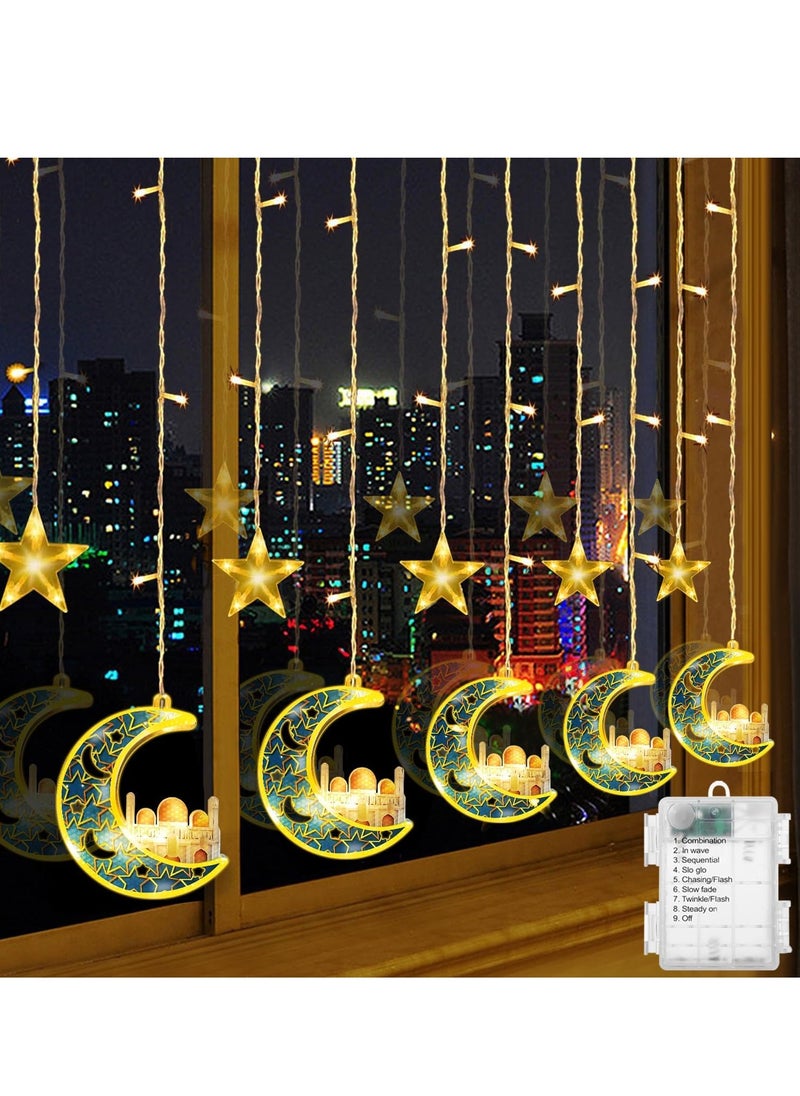 Ramadan Decorations,Ramadan Lights Hanging,Star Moon Lights Outdoor,Ramadan Decorations for Home String Lights Bedroom Indoor (Warm White)