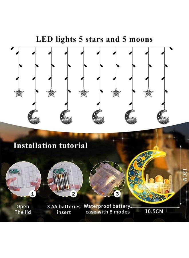 Ramadan Decorations,Ramadan Lights Hanging,Star Moon Lights Outdoor,Ramadan Decorations for Home String Lights Bedroom Indoor (Warm White)