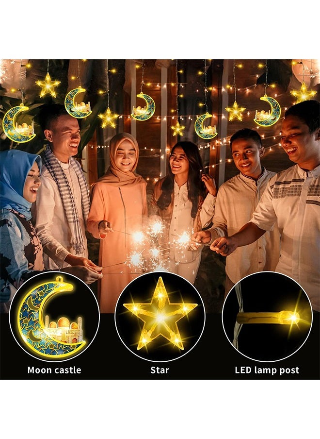 Ramadan Decorations,Ramadan Lights Hanging,Star Moon Lights Outdoor,Ramadan Decorations for Home String Lights Bedroom Indoor (Warm White)