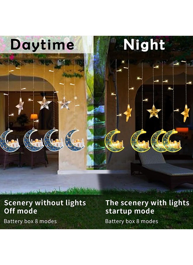 Ramadan Decorations,Ramadan Lights Hanging,Star Moon Lights Outdoor,Ramadan Decorations for Home String Lights Bedroom Indoor (Warm White)