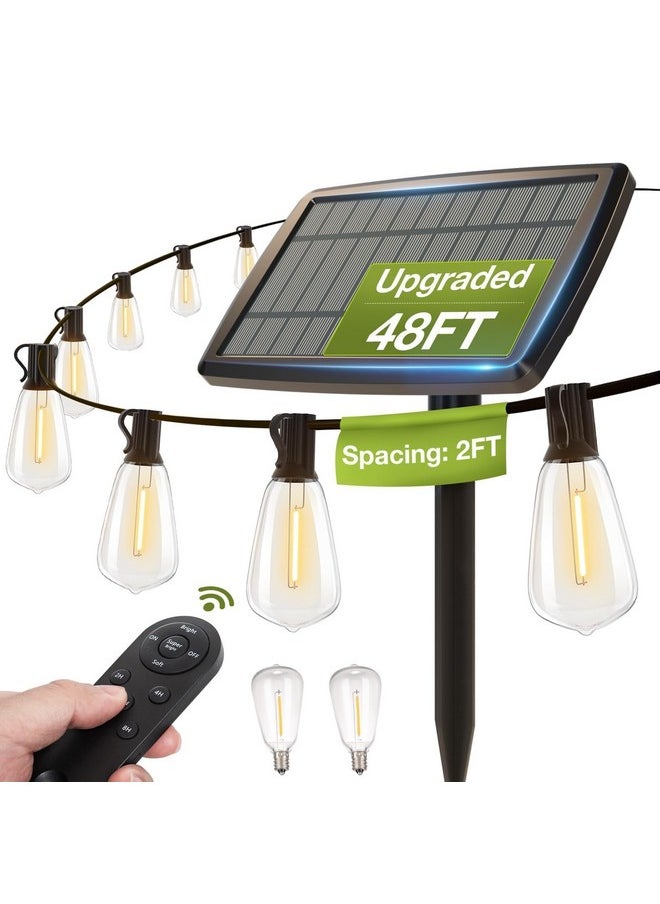 addlon 54(48+6) FT Solar String Lights Waterproof,Patio Lights Solar Powered with Remote& USB Port 24+2 LED Shatterproof Bulbs 3 Lighting Modes Outdoor Lights for Camping Backyard Garden