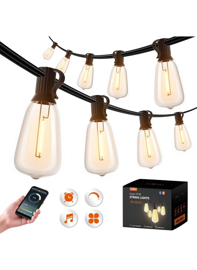 addlon 96FT Smart Outdoor String Lights, Dimmable Patio Lights with 30 Waterproof LED Edison Bulbs, String Lights for Outside Work with APP Control, Music Sync Outdoor Lights for Bistro Backyard Party