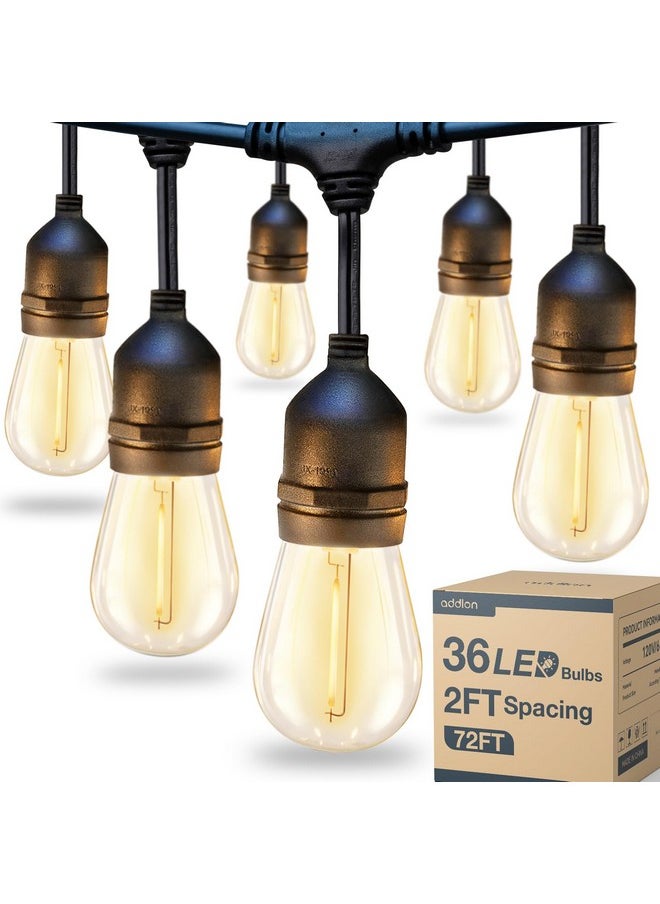 addlon 72FT(36FT*2) LED Outdoor String Lights with 36 Edison Vintage Shatterproof Bulbs and Commercial Grade Weatherproof Strand - ETL Listed Heavy-Duty Decorative Lights for Patio Garden