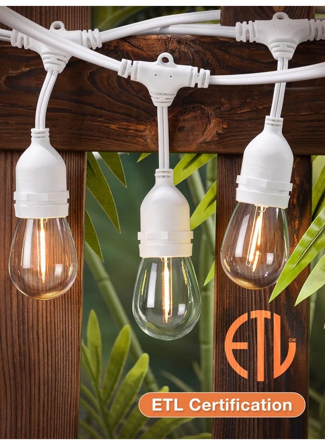 addlon LED Outdoor String Lights 48FT with Dimmable Edison Vintage Shatterproof Bulbs and Commercial Grade Weatherproof Strand - ETL Listed Heavy-Duty Decorative Cafe, Patio, Market Light White