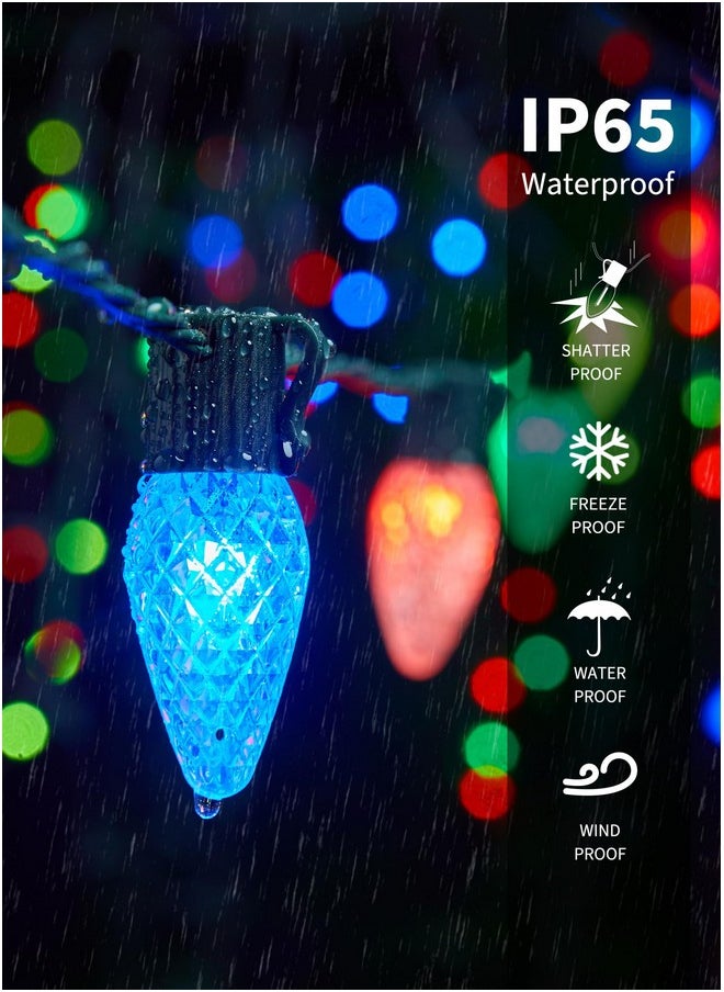 Brightown C9 LED Christmas Lights Outdoor, 100LED RGB Smart Christmas Tree Lights Music Sync DIY APP Controlled, Waterproof Connectable C9 String Lights for House Indoor Patio Xmas Decoration