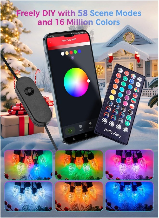 Brightown C9 LED Christmas Lights Outdoor, 100LED RGB Smart Christmas Tree Lights Music Sync DIY APP Controlled, Waterproof Connectable C9 String Lights for House Indoor Patio Xmas Decoration