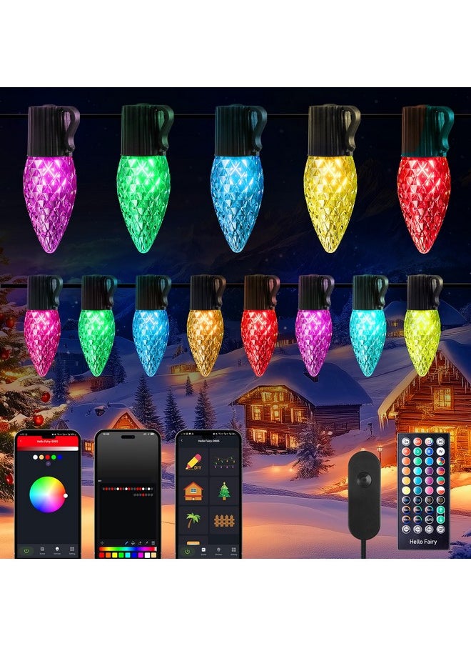 Brightown C9 LED Christmas Lights Outdoor, 100LED RGB Smart Christmas Tree Lights Music Sync DIY APP Controlled, Waterproof Connectable C9 String Lights for House Indoor Patio Xmas Decoration