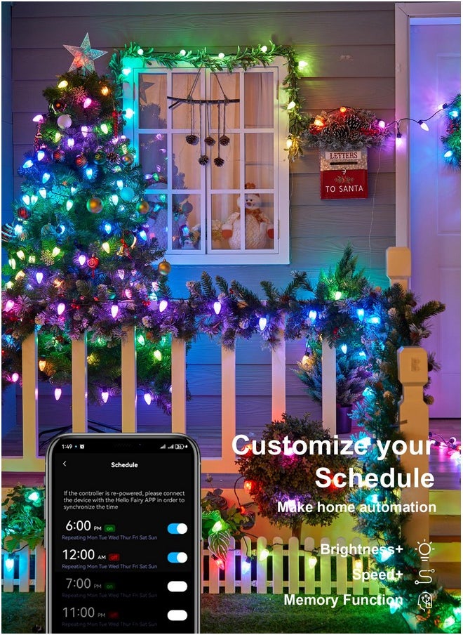 Brightown C9 LED Christmas Lights Outdoor, 100LED RGB Smart Christmas Tree Lights Music Sync DIY APP Controlled, Waterproof Connectable C9 String Lights for House Indoor Patio Xmas Decoration