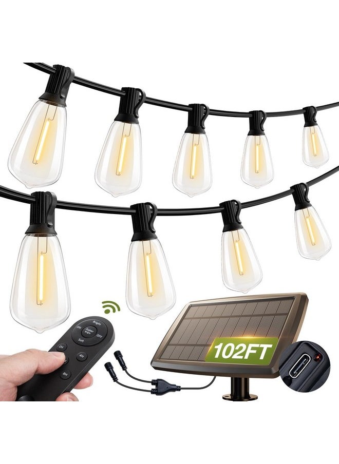 addlon 102(96+6) FT Solar String Lights Waterproof,Patio Lights Solar Powered with Remote & USB Port 3 Lighting Modes 30+2 LED Shatterproof Bulbs Outdoor Lights for Camping Backyard Garden