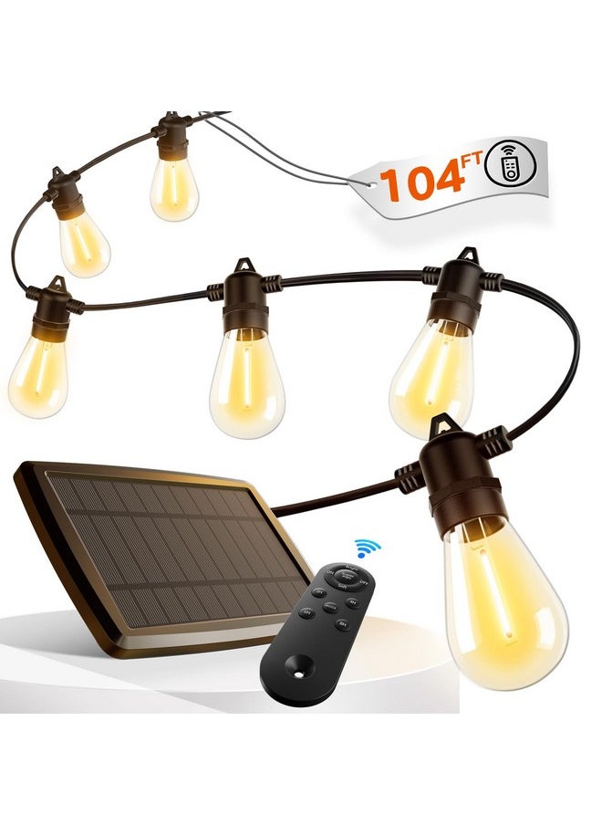 addlon 102FT(96+6) Solar String Lights Outdoor Waterproof with USB Port & Remote Control Solar Patio Lights Long Last for 20+Hrs Dimmable Solar Power LED Bulbs for Porch Garden Market Bistro Christmas