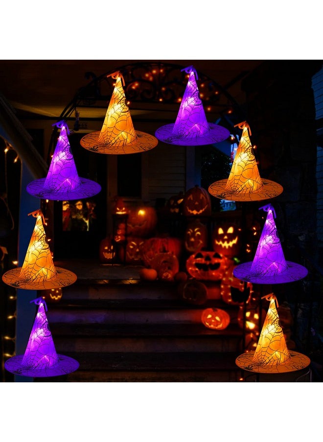 Halloween Lights Witch Hat, 56 LED Battery Operated Purple and Orange Lights with 8 Pack Hanging Lighted Hats and Remote and Timer for Indoor Outdoor Party Haunted Mansion Halloween Decoration