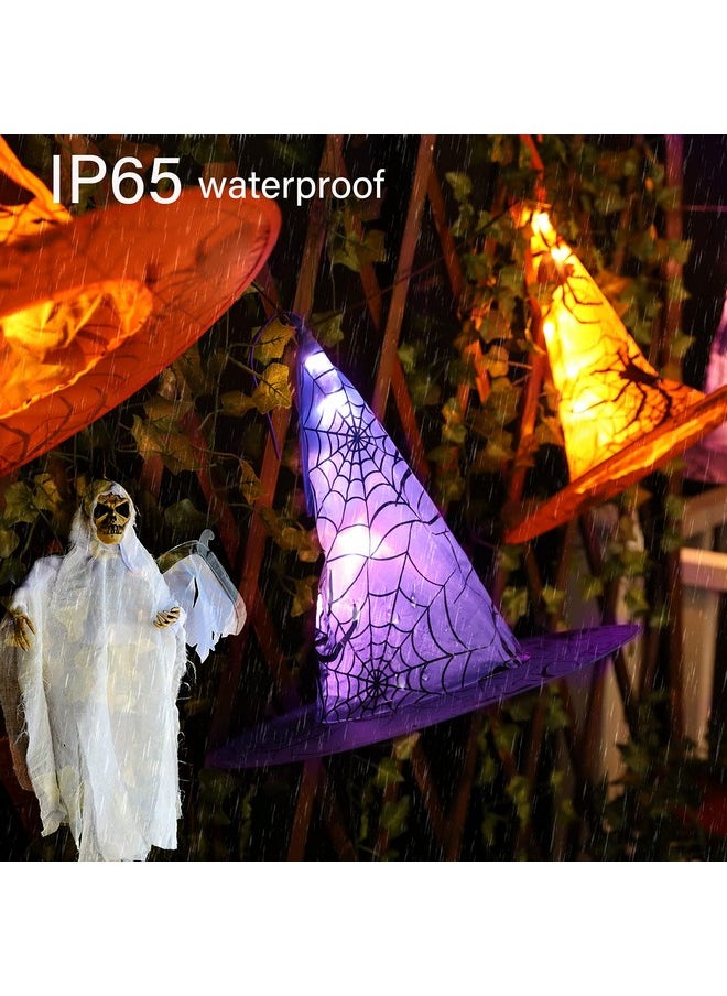 Halloween Lights Witch Hat, 56 LED Battery Operated Purple and Orange Lights with 8 Pack Hanging Lighted Hats and Remote and Timer for Indoor Outdoor Party Haunted Mansion Halloween Decoration