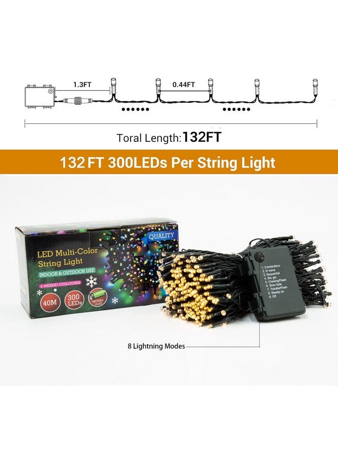 Battery Operated Christmas Lights-132FT 300 LED 8 Modes Outdoor/Indoor Waterproof Fairy Lights, Decorative Light Strings for Wedding Party Bedroom Roof Garden Halloween Thanksgiving Holiday,Warm White