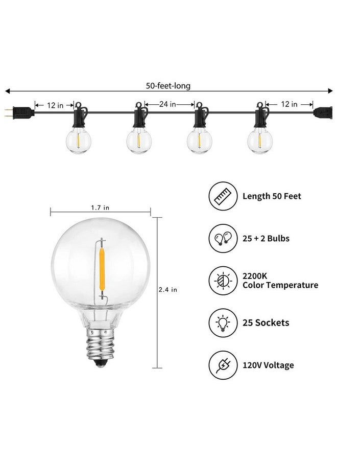 Brightown Outdoor String Lights - Connectable Dimmable LED Patio String Lights with G40 Globe Plastic Bulbs, All Weatherproof Hanging Lights for Outside Backyard Porch (50 ft - 25 LED Bulbs)