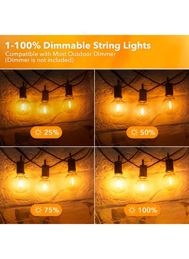 Brightown Outdoor String Lights - Connectable Dimmable LED Patio String Lights with G40 Globe Plastic Bulbs, All Weatherproof Hanging Lights for Outside Backyard Porch (50 ft - 25 LED Bulbs)