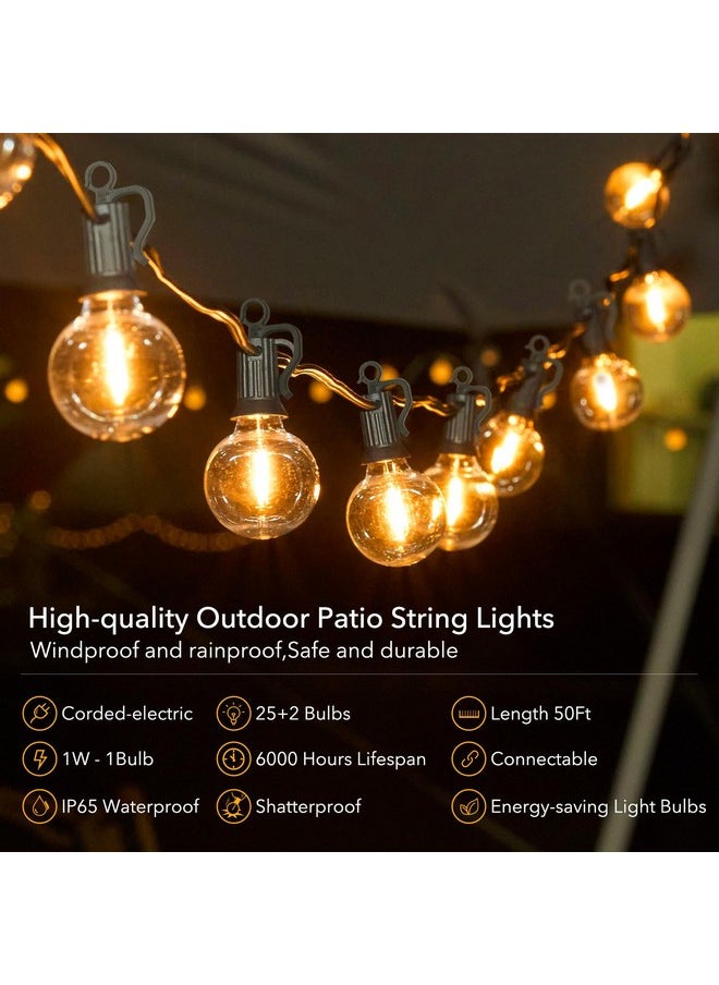 Brightown Outdoor String Lights - Connectable Dimmable LED Patio String Lights with G40 Globe Plastic Bulbs, All Weatherproof Hanging Lights for Outside Backyard Porch (50 ft - 25 LED Bulbs)