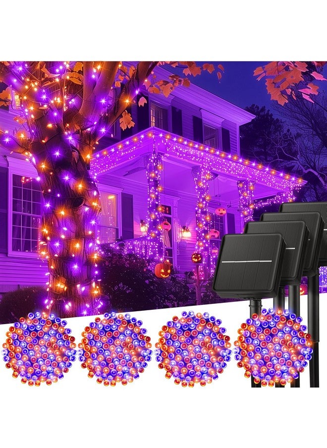 Minetom Halloween Solar Lights Outdoor - 4 Pack Total 160FT 400 LED Halloween String Lights with 8 Lighting Modes, IP65 Waterproof Solar String Lights for Outside Tree Party