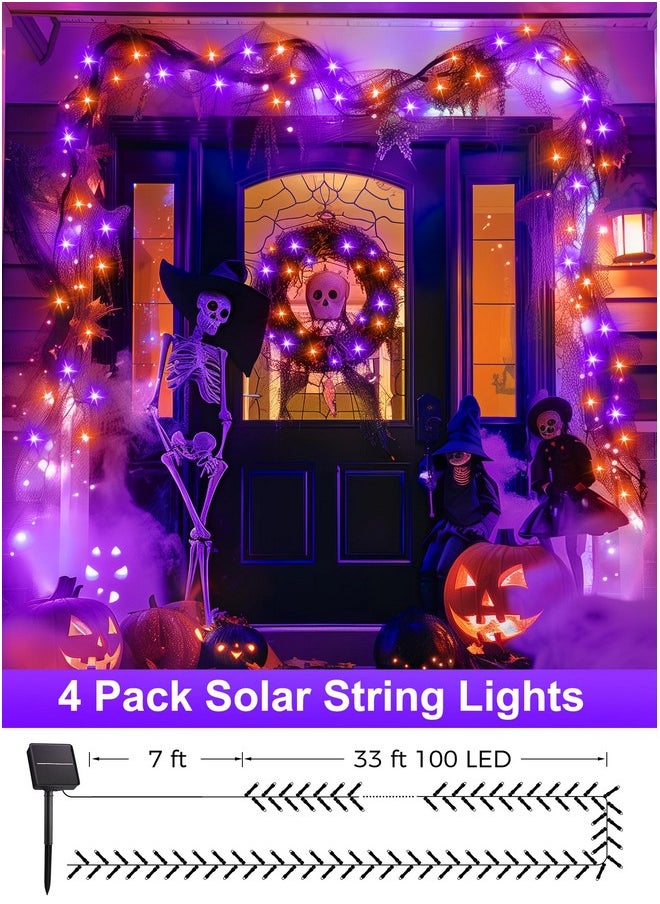 Minetom Halloween Solar Lights Outdoor - 4 Pack Total 160FT 400 LED Halloween String Lights with 8 Lighting Modes, IP65 Waterproof Solar String Lights for Outside Tree Party