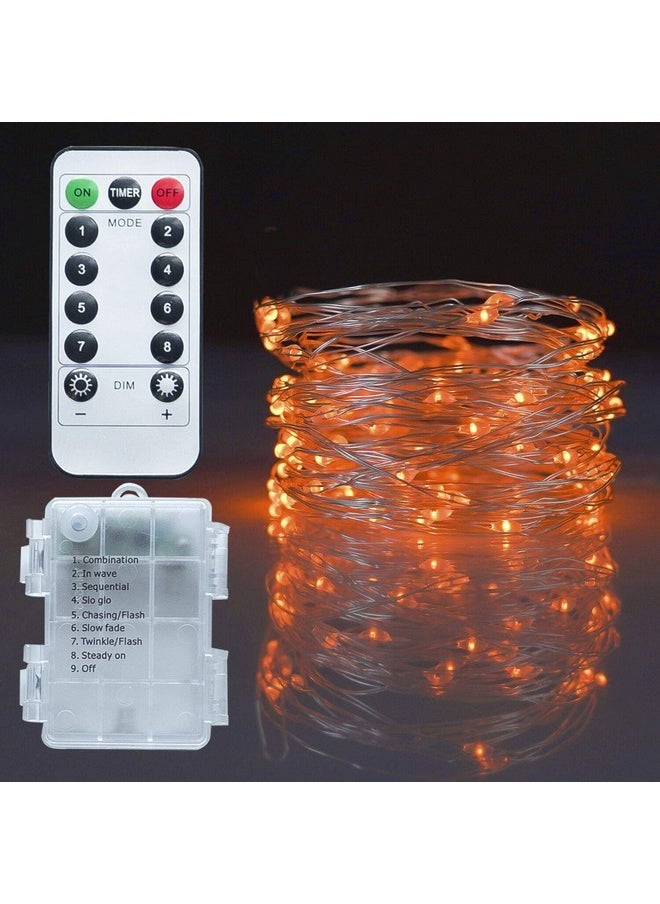 Twinkle Star Fairy Lights, 33ft 100 LED Battery Operated Waterproof String Lights with Remote, Timer & 8 Lighting Modes Indoor Outdoor Wedding Party Decorations, Orange, 1 Pack