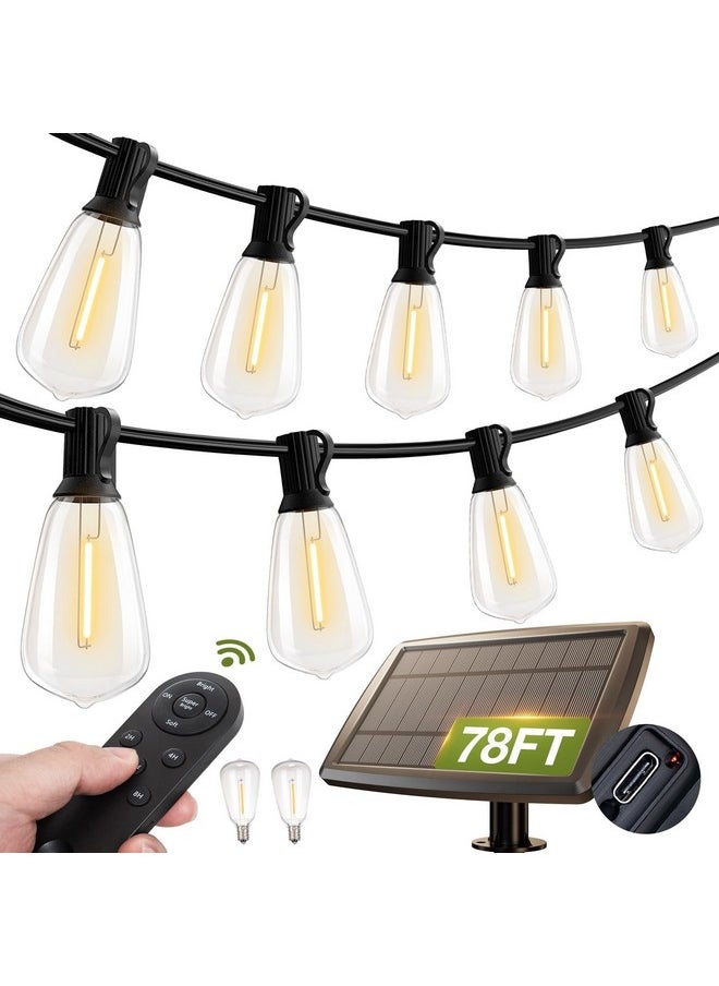 addlon 78(72+6) FT Solar String Lights Waterproof,Patio Lights Solar Powered with Remote & USB Port 3 Lighting Modes 24+2 LED Shatterproof Bulbs Outdoor Lights for Camping Backyard Garden