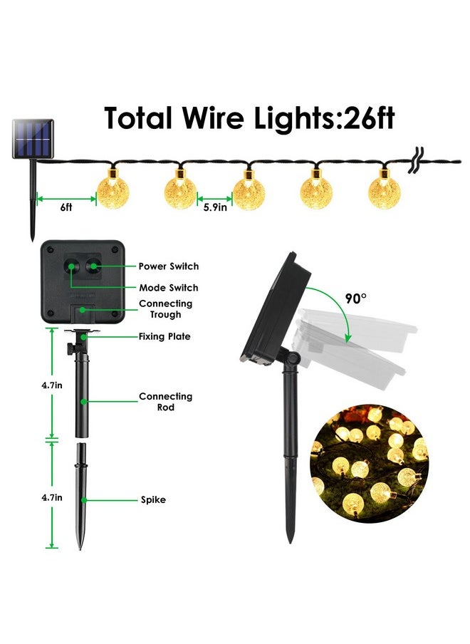 YIQU 2-Pack Solar String Lights Outdoor, Total 52FT 80 LED Crystal Globe Solar Lights Outdoor Waterproof with 8 Lighting Modes for Tree Garden Patio Balcony Party Wedding Decorations (Warm White)