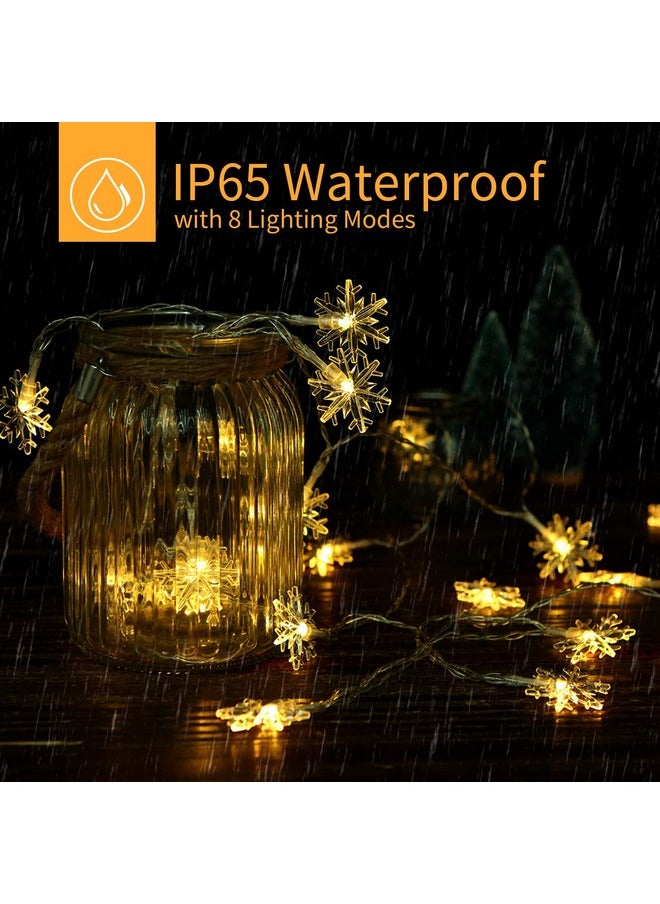 Brightown Solar Christmas Snowflake String Lights 100 LED 39 FT Outdoor Waterproof Fairy Lights with 8 Lighting Modes for Wedding, Party, Tree, Room, Garden, Patio, Yard, Home, Warm White