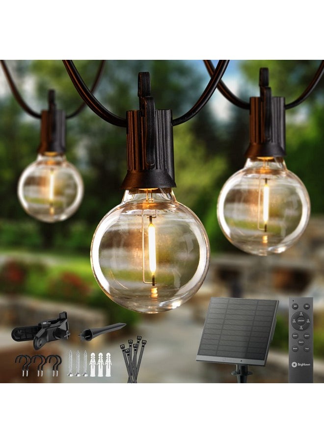 Brightown 58FT Solar String Lights Outdoor with Remote Cable Ties and Hooks, Commercial Grade Patio Lights with 26 LED Shatterproof Bulbs, 3 Light Modes Hanging Light for Backyard Party Decor