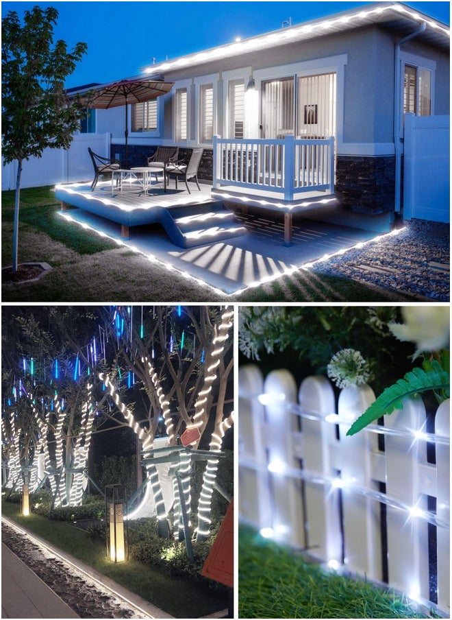 Brightown Solar Rope Lights, IP65 Waterproof 39FT 100LED Outdoor Solar String Lights Solar Powered Fairy Lights with 8 Lighting Modes for Party Garden Yard Home Holiday Tree Decoration, Pure White