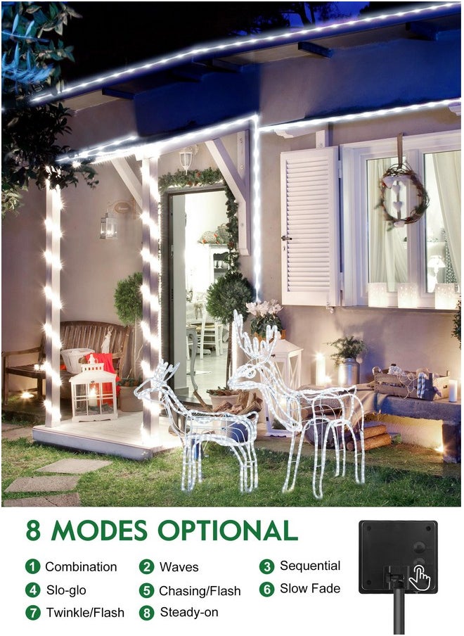 Brightown Solar Rope Lights, IP65 Waterproof 39FT 100LED Outdoor Solar String Lights Solar Powered Fairy Lights with 8 Lighting Modes for Party Garden Yard Home Holiday Tree Decoration, Pure White