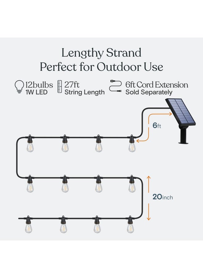 Brightech Ambience Pro Solar Powered Outdoor String Lights, 27ft Remote Control Commercial Grade Waterproof Patio Lights, 12 Edison Bulbs, Shatterproof LED String Lights for Outside - 1W Soft White