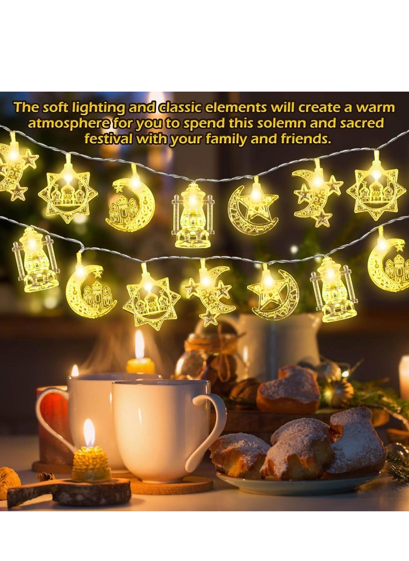 1pc Elegant Ramadan String Lights - 200m, 10 LEDs, Moon & Star Crescent Design, Warm Golden Glow, Battery-Operated, Perfect for Home & Living Room Decor, Eid Mubarak Celebrations (Batteries Not Included), Ramadan Decorations for Home