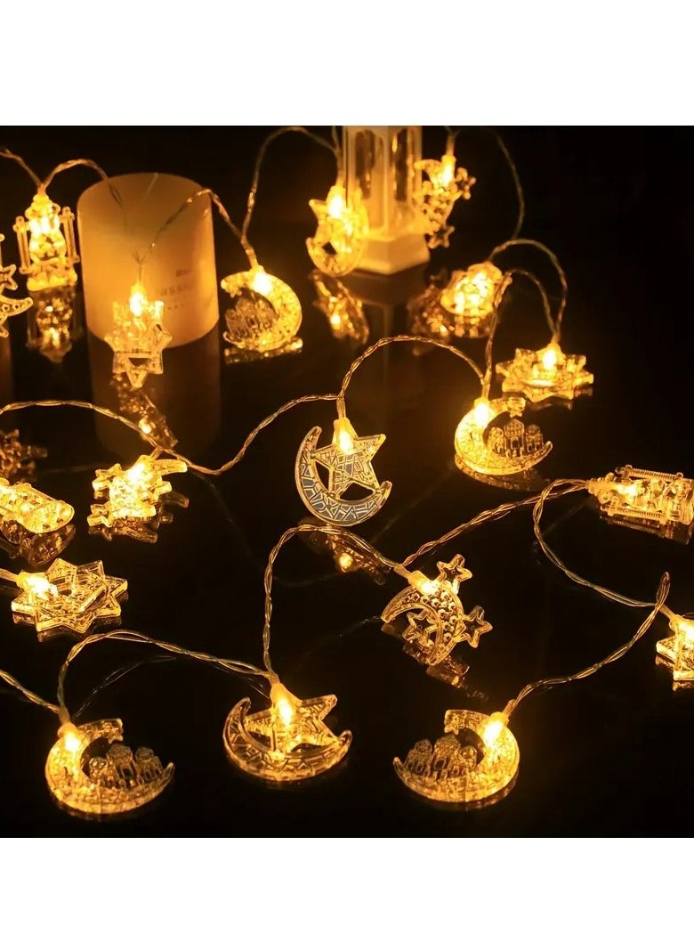 1pc Elegant Ramadan String Lights - 200m, 10 LEDs, Moon & Star Crescent Design, Warm Golden Glow, Battery-Operated, Perfect for Home & Living Room Decor, Eid Mubarak Celebrations (Batteries Not Included), Ramadan Decorations for Home