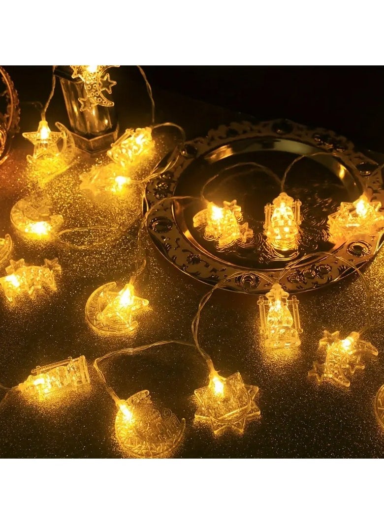 1pc Elegant Ramadan String Lights - 200m, 10 LEDs, Moon & Star Crescent Design, Warm Golden Glow, Battery-Operated, Perfect for Home & Living Room Decor, Eid Mubarak Celebrations (Batteries Not Included), Ramadan Decorations for Home