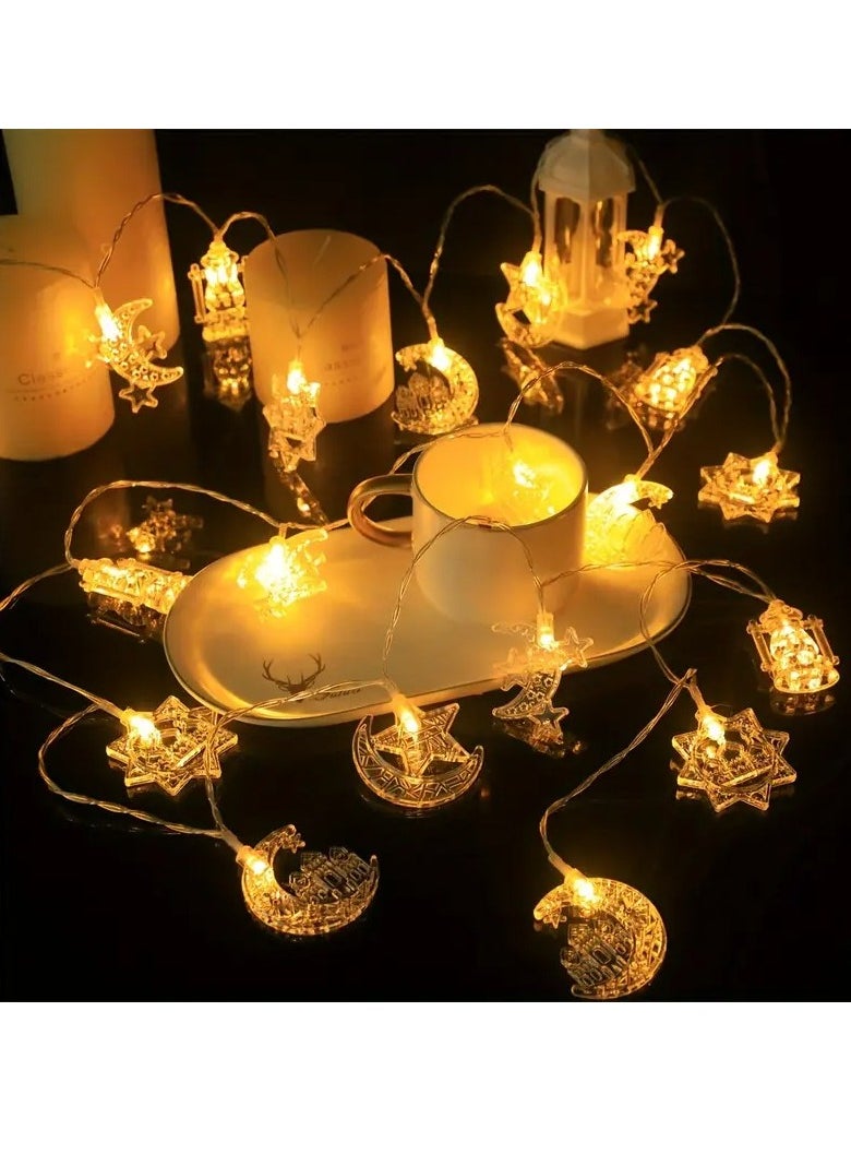 1pc Elegant Ramadan String Lights - 200m, 10 LEDs, Moon & Star Crescent Design, Warm Golden Glow, Battery-Operated, Perfect for Home & Living Room Decor, Eid Mubarak Celebrations (Batteries Not Included), Ramadan Decorations for Home