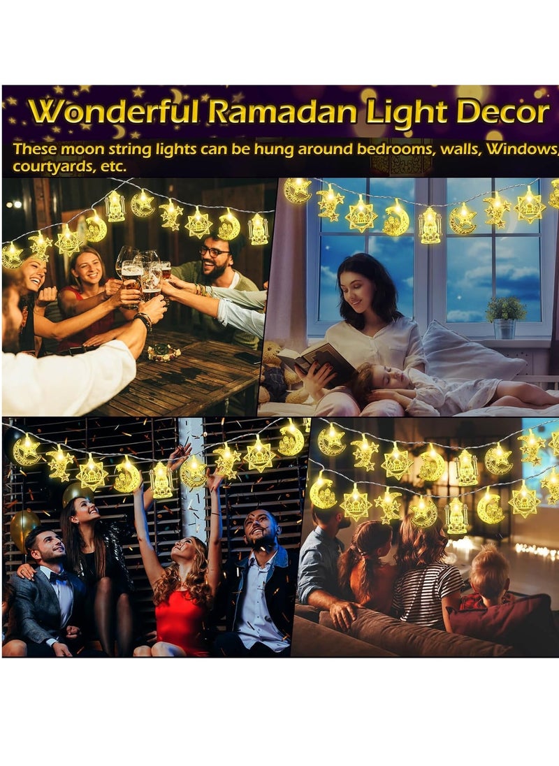 1pc Elegant Ramadan String Lights - 200m, 10 LEDs, Moon & Star Crescent Design, Warm Golden Glow, Battery-Operated, Perfect for Home & Living Room Decor, Eid Mubarak Celebrations (Batteries Not Included), Ramadan Decorations for Home