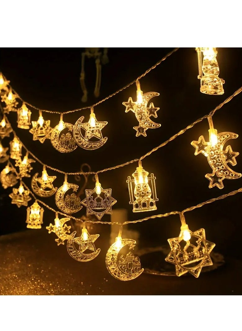 1pc Elegant Ramadan String Lights - 200m, 10 LEDs, Moon & Star Crescent Design, Warm Golden Glow, Battery-Operated, Perfect for Home & Living Room Decor, Eid Mubarak Celebrations (Batteries Not Included), Ramadan Decorations for Home